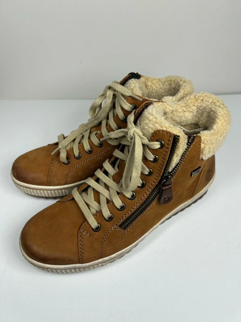 Remonte Maditta 70 Leather Sneaker Boots Sherpa Trim Brown Size EU 39 US 8
